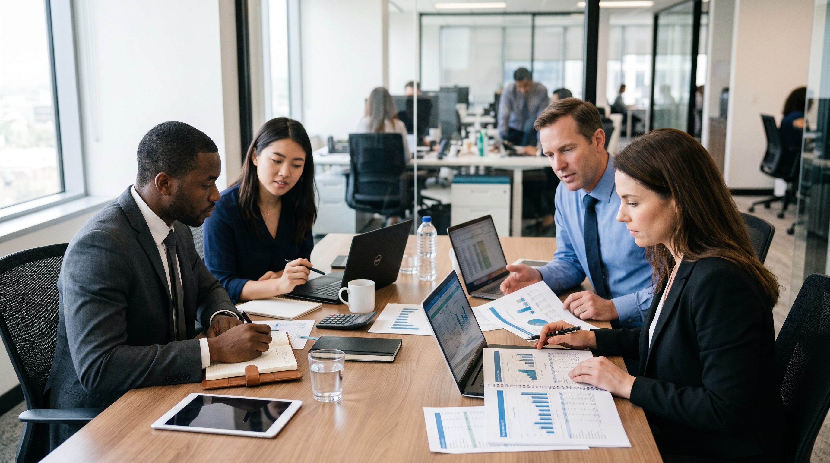 business team working on financial reports