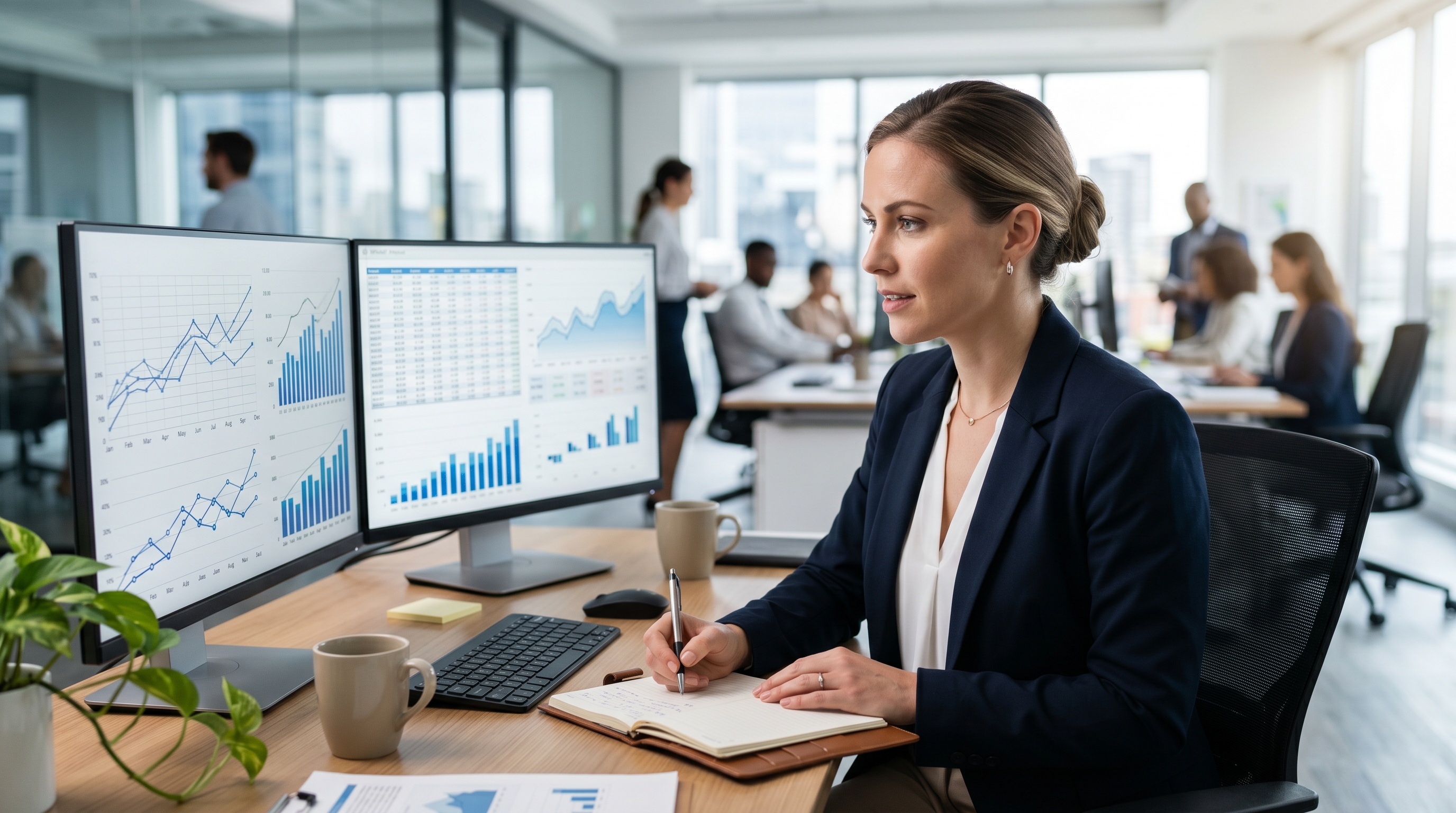financial analyst reviewing data trends