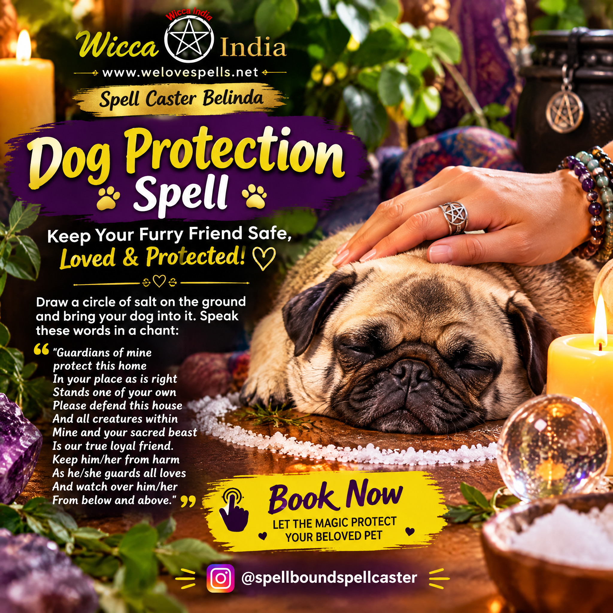 Ritual-themed dog protection spell image for loving pet safety intentions