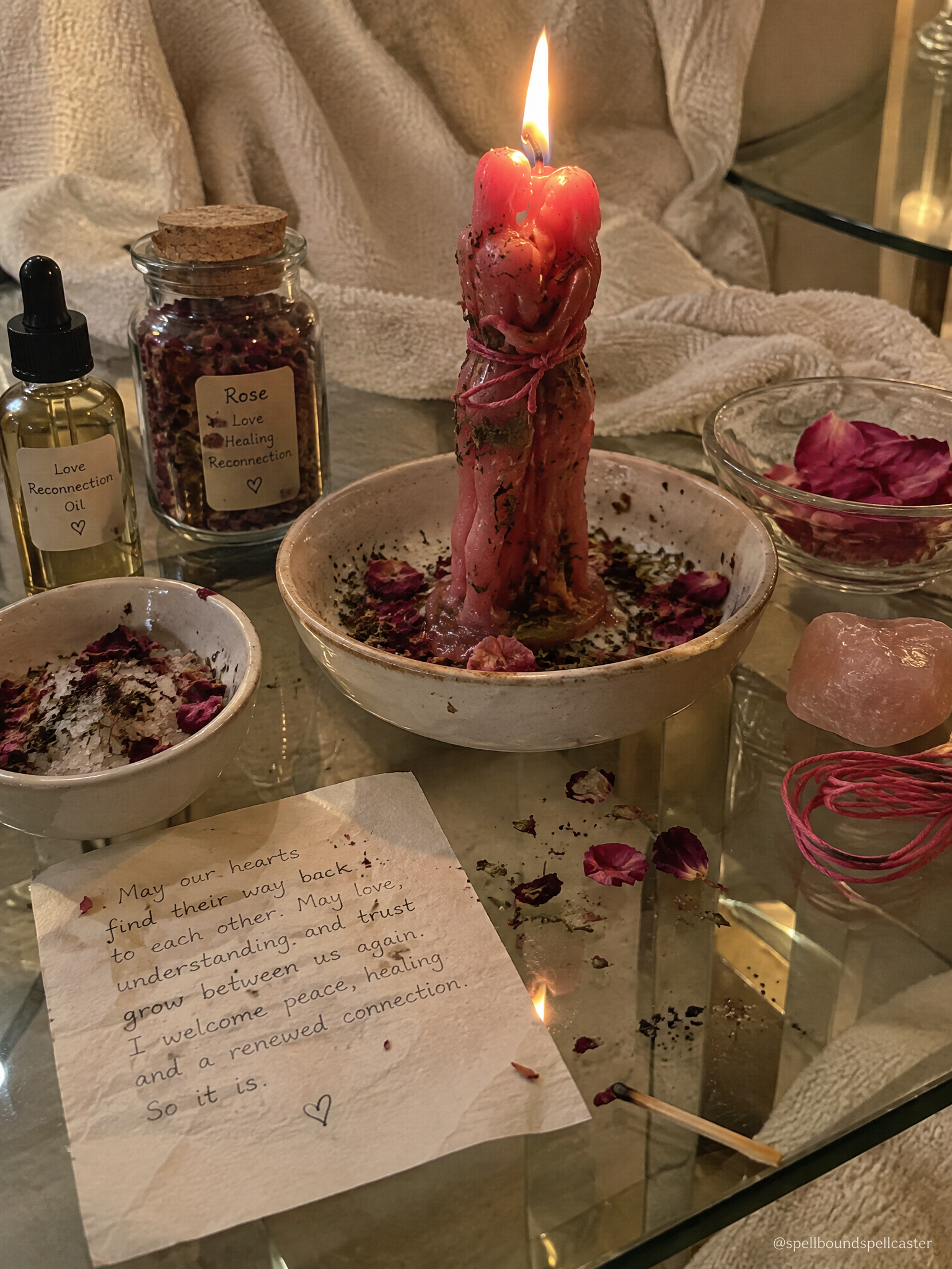 Symbolic representation of healing and communication in a love reconnection ritual