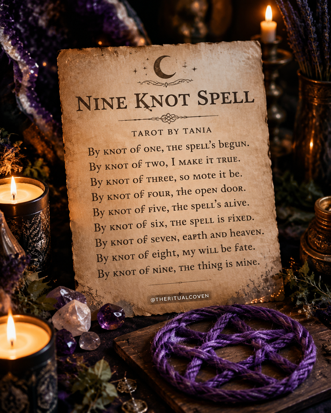 Nine Knot Spell protection cord with mystical energy