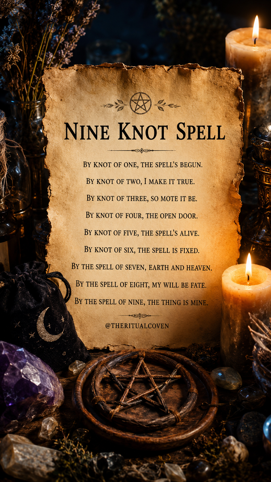 Ancient protection ritual with nine knots and candle magic