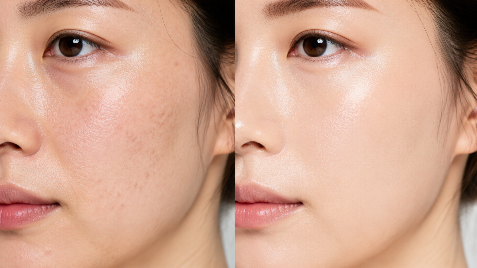 Before and after skin texture comparison from high frequency facial use
