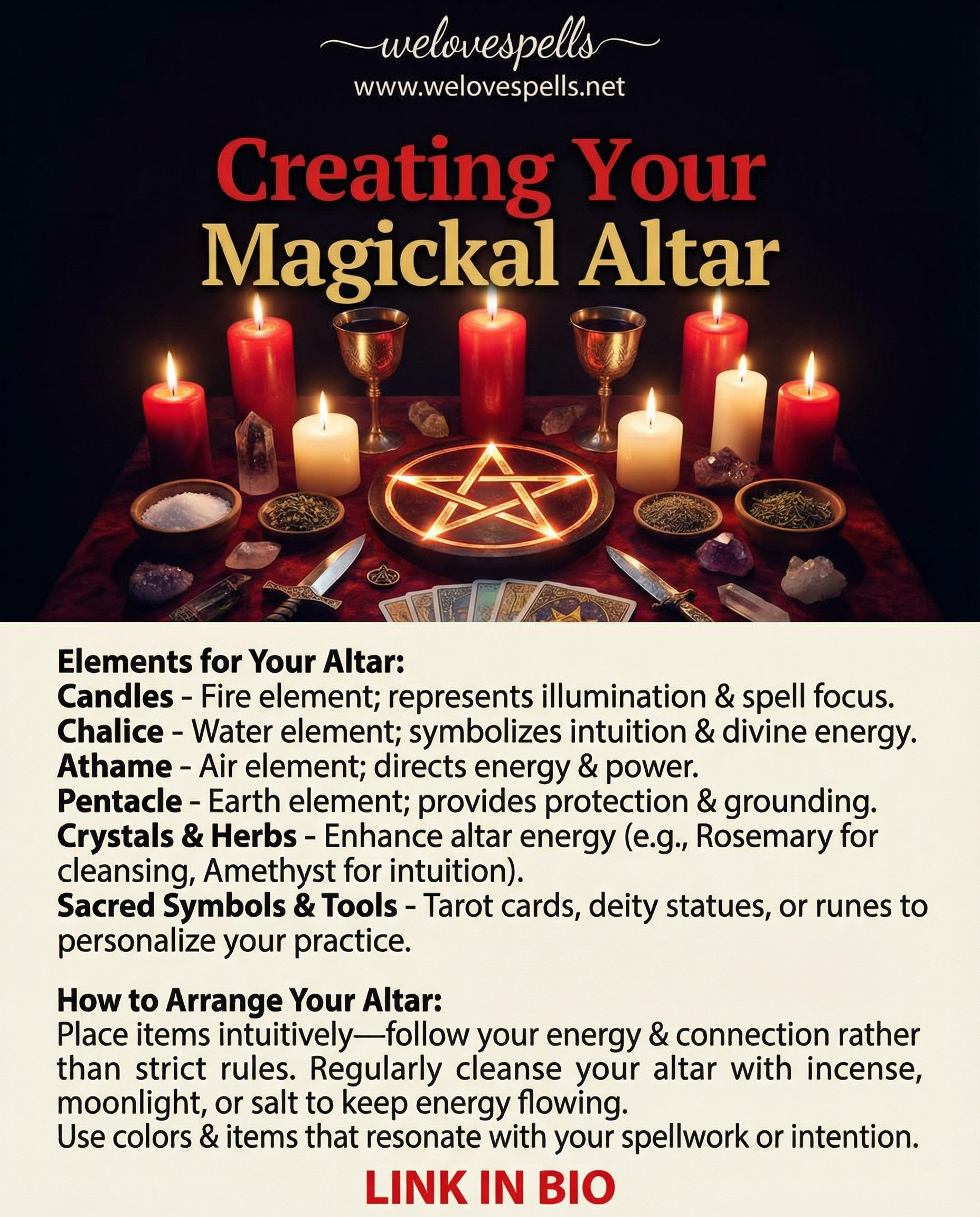 Magickal Altar Setup with essential tools and candles