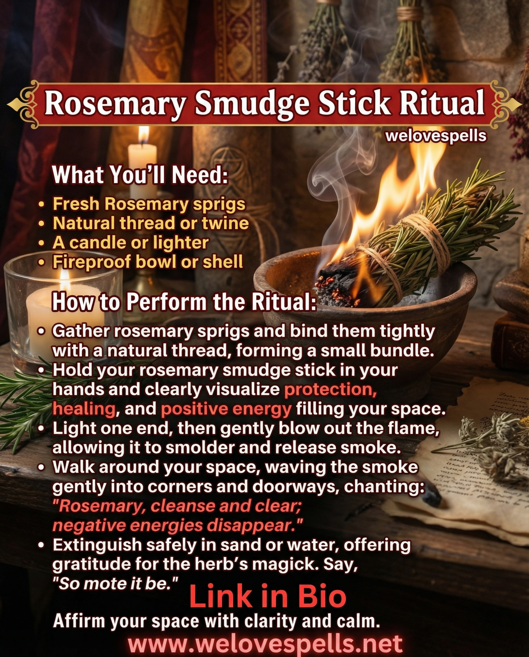 Rosemary smudge stick ritual for cleansing negative energy
