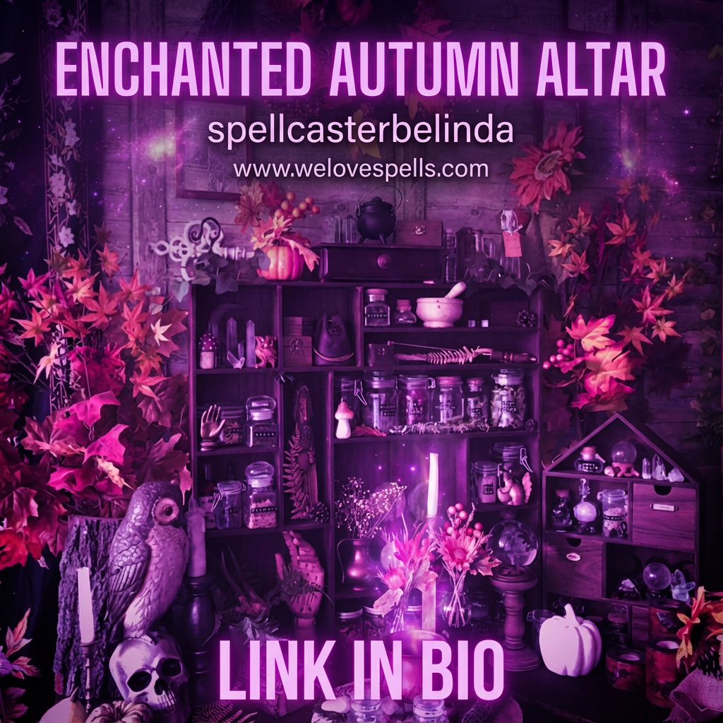 Embracing Samhain Energy Ritual Altar with Candles and Crystals