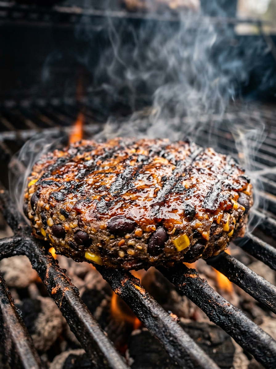 Grilled Black Bean Burger Recipe That Holds the Grate closeup detail