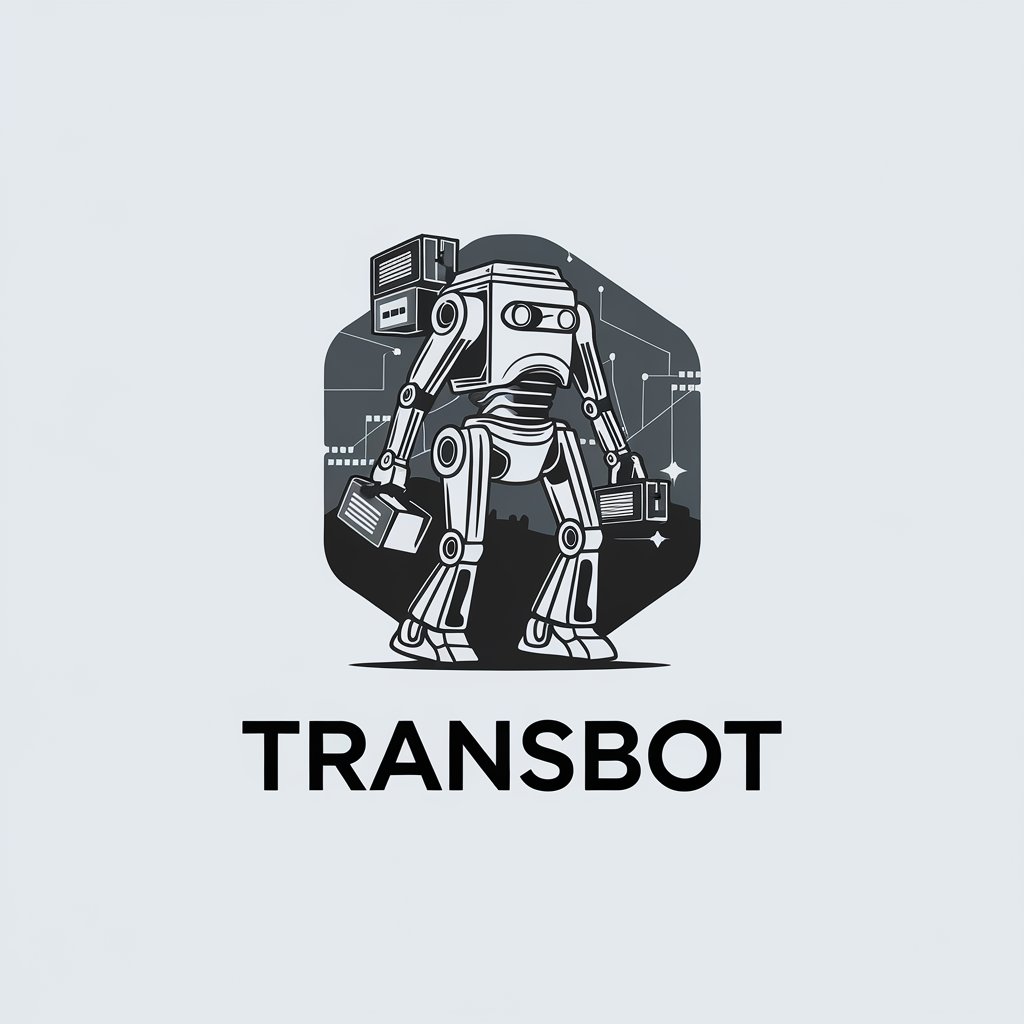 LOGO Design for TRANSBot Futuristic Robots Carrying Data Containers Books in Minimalist Digital Landscape