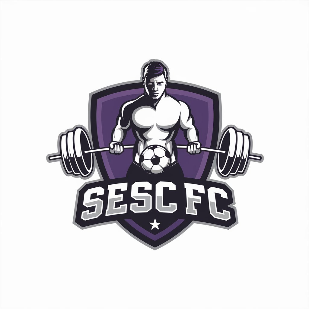 LOGO Design for SESC FC Purple Shield with Gym Workout and Soccer Ball Symbol for Sports Fitness