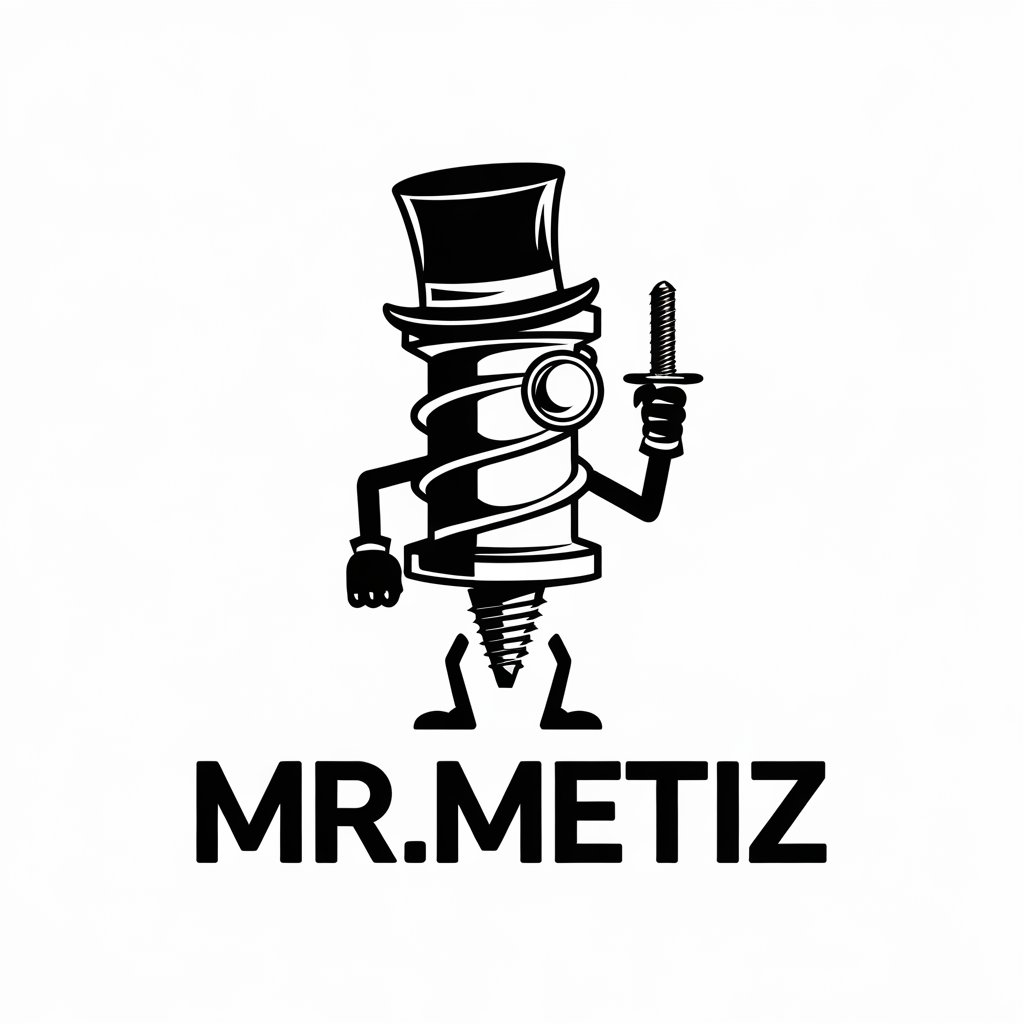 LOGO Design for MrMetiZ Bold Vector with Bolt Symbol Top Hat Monocle and SelfTapping Screw for Construction