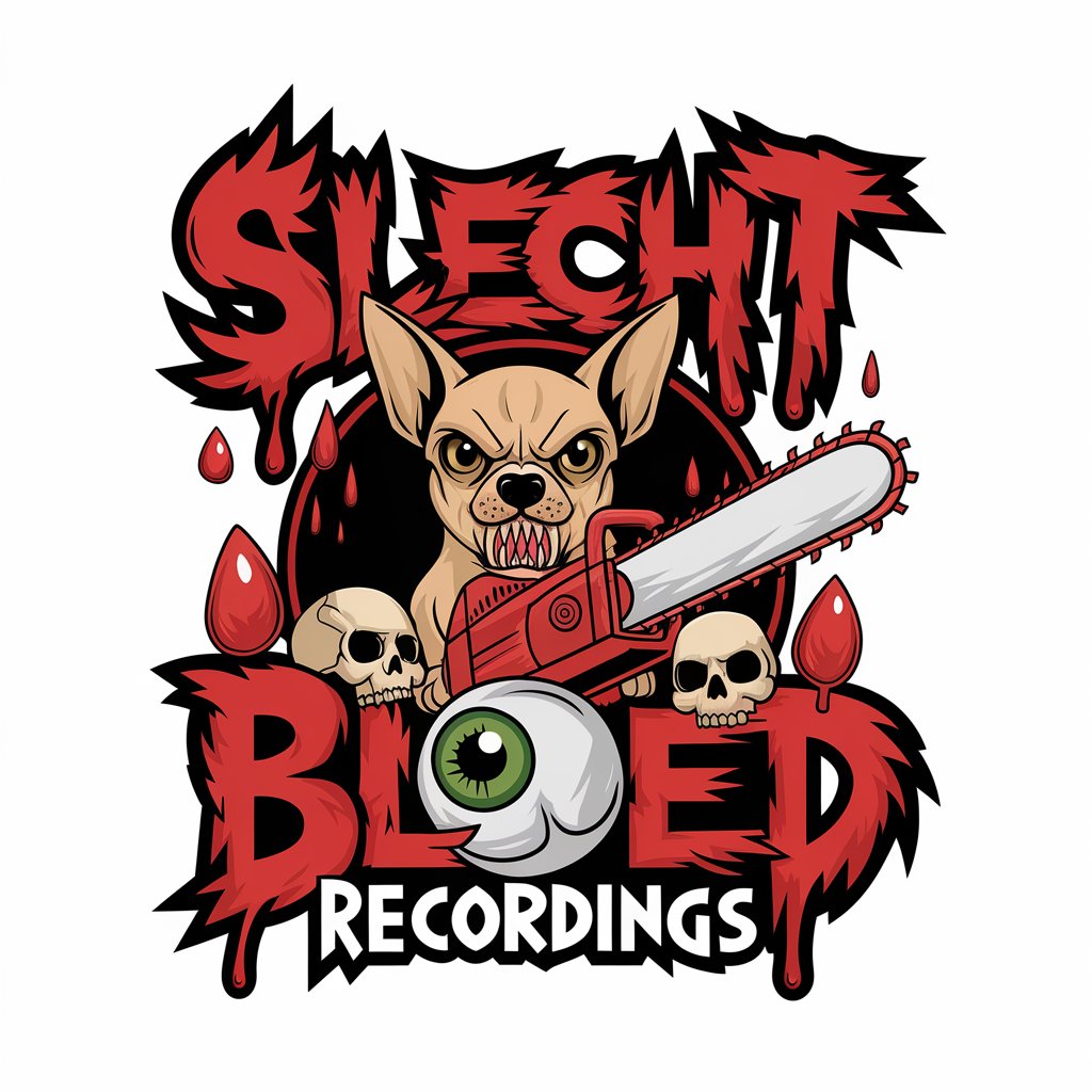 LOGO Design for Slecht Bloed Recordings Aggressive Chihuahua with Chainsaw Blood and Demon Eyes