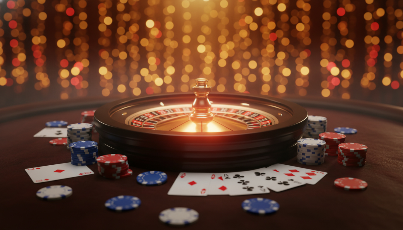 Roulette wheel and chips — casino ambience
