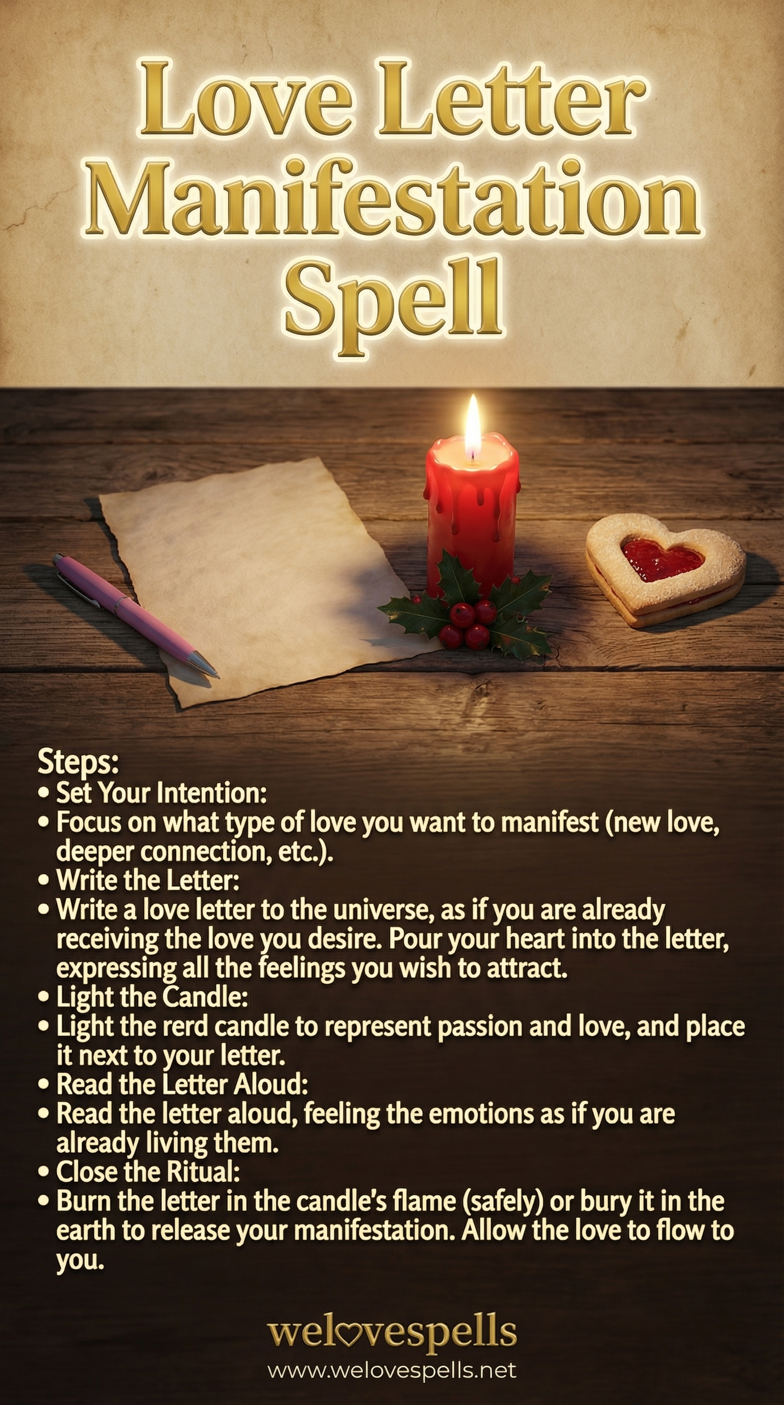 Manifestation candle and rose petals for love spell ritual