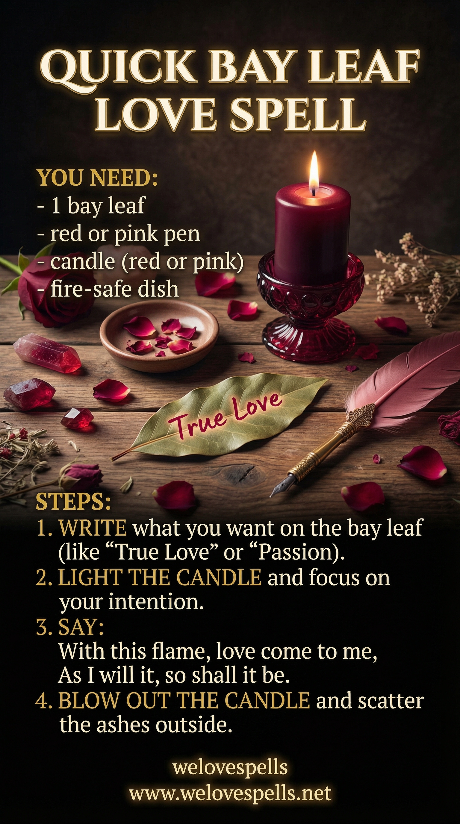 Performing a bay leaf love spell with candle and written intentions