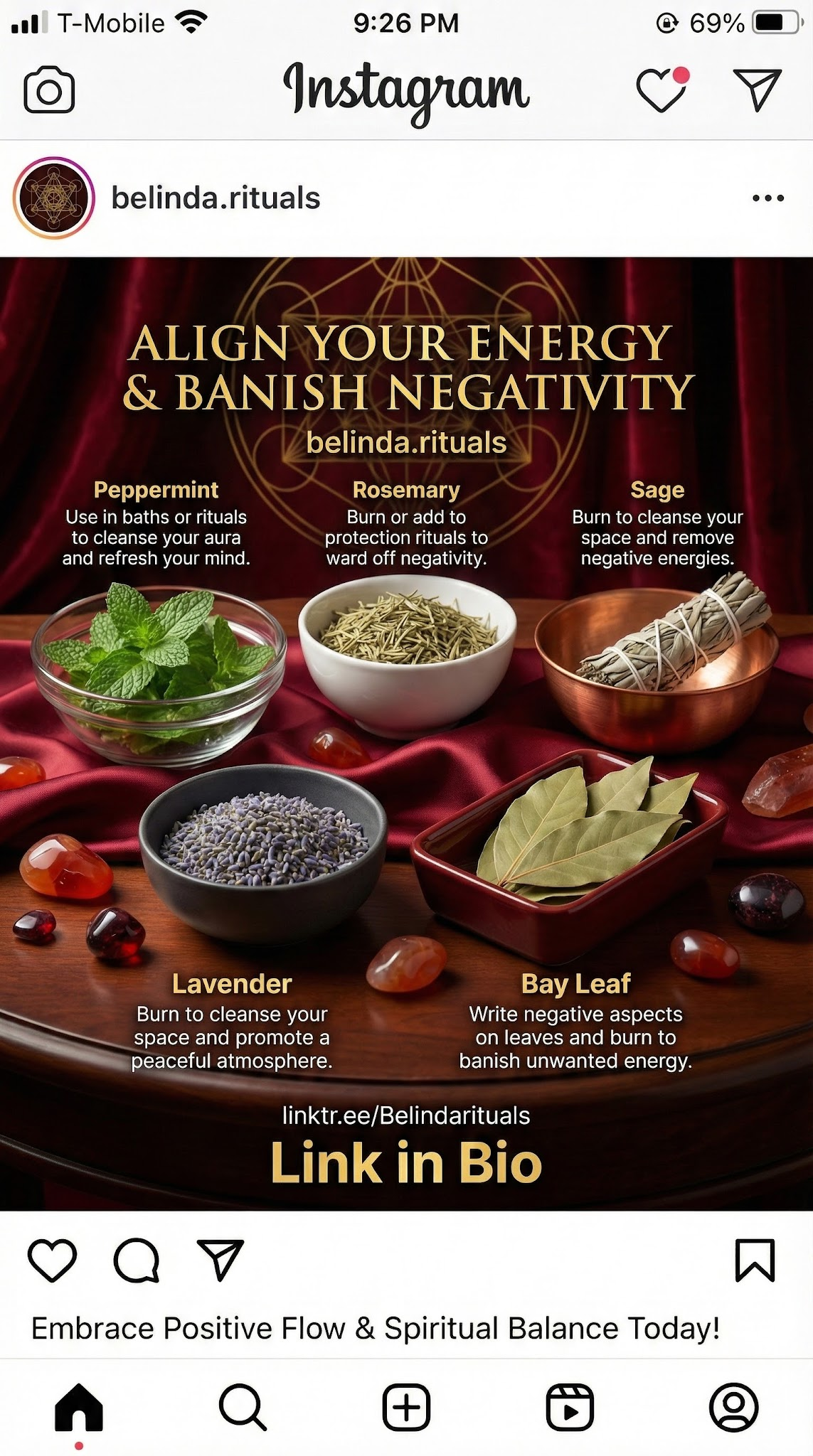 Herbal smoke cleansing ritual setup with candles and crystals