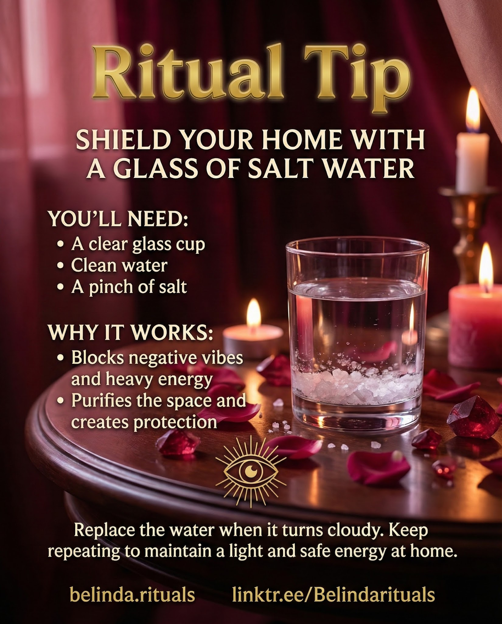A bowl of salt water used in spiritual home protection ritual
