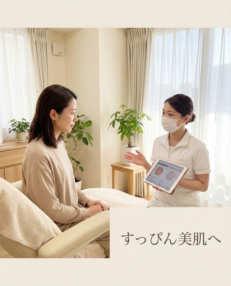 サロンでのカウンセリング風景 すっぴん美肌へ