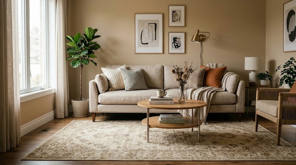 Ковёр под диваном — размер решает — как правильно