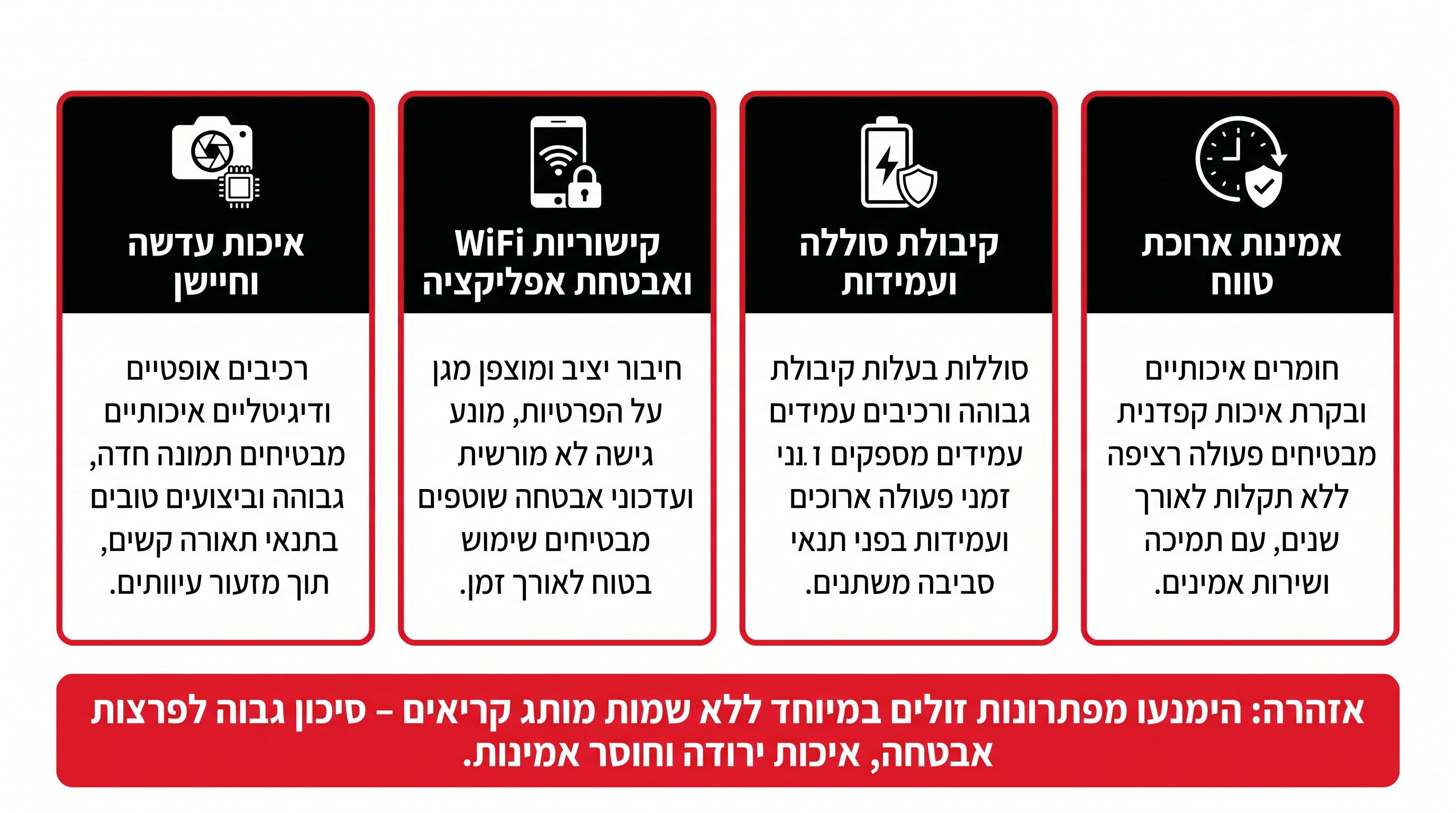 טבלת זמני הקלטה וצריכת סוללה לפי מצב ורזולוציה - מצלמות אבטחה נסתרות