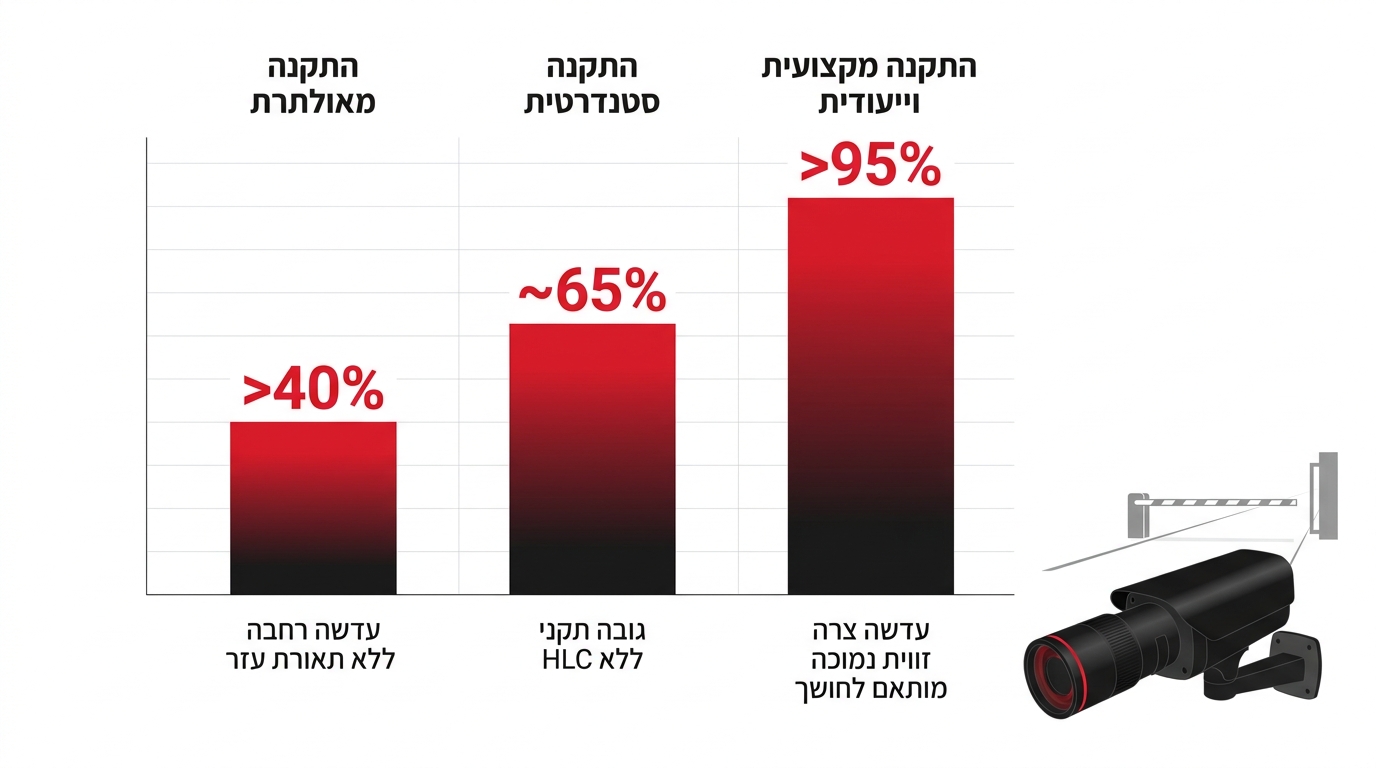 מצלמת אבטחה לזיהוי לוחית רישוי בשער כניסה ביישוב עם טכנולוגיית WDR