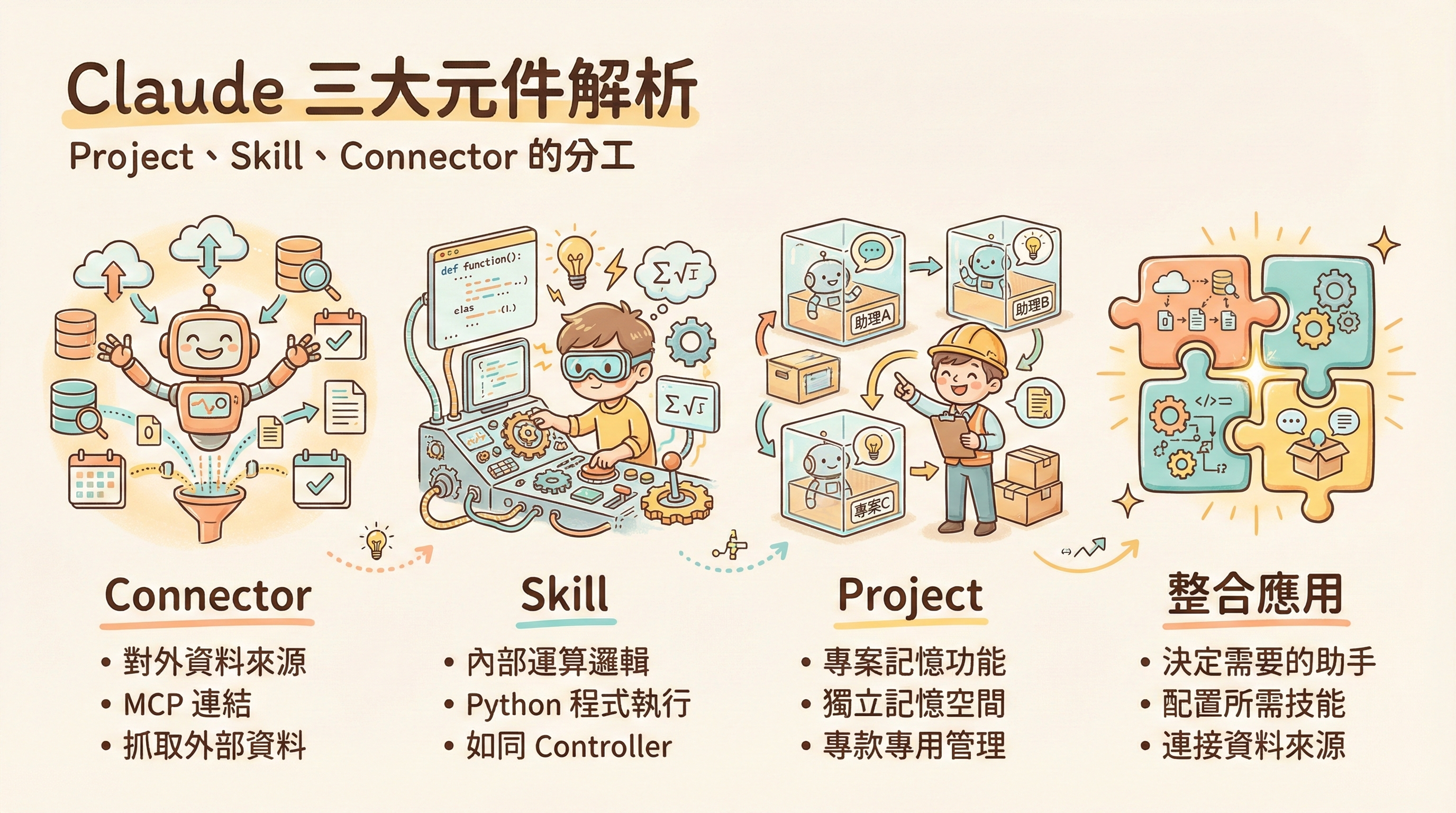 Claude 的 Project、Skill、Connector 到底怎麼分？一次搞懂三者的關係