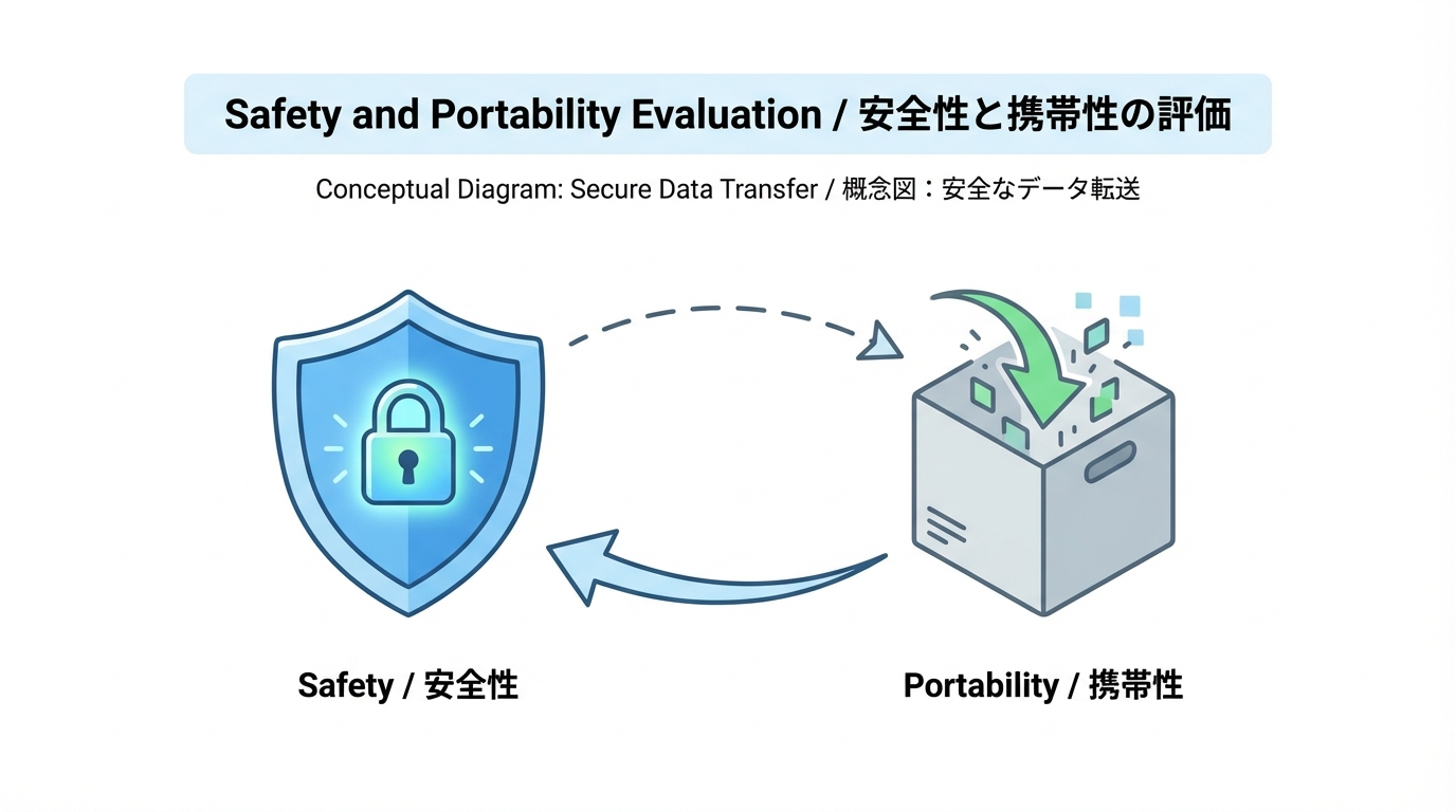 安全性を象徴する盾アイコンと、データボックスと矢印で表したデータ移行の要素を組み合わせた概念図