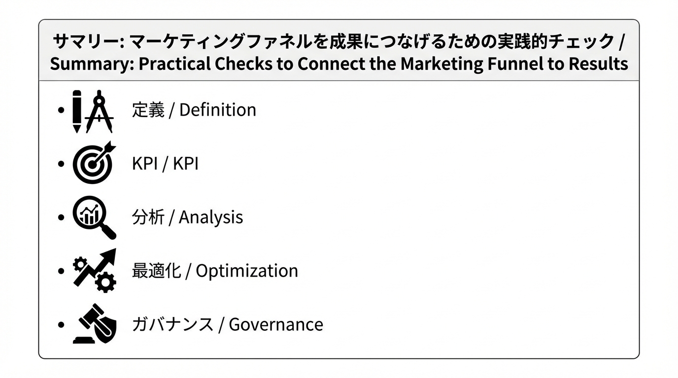 定義・KPI・分析・改善・ガバナンスを表す5つのシンプルなアイコンセット