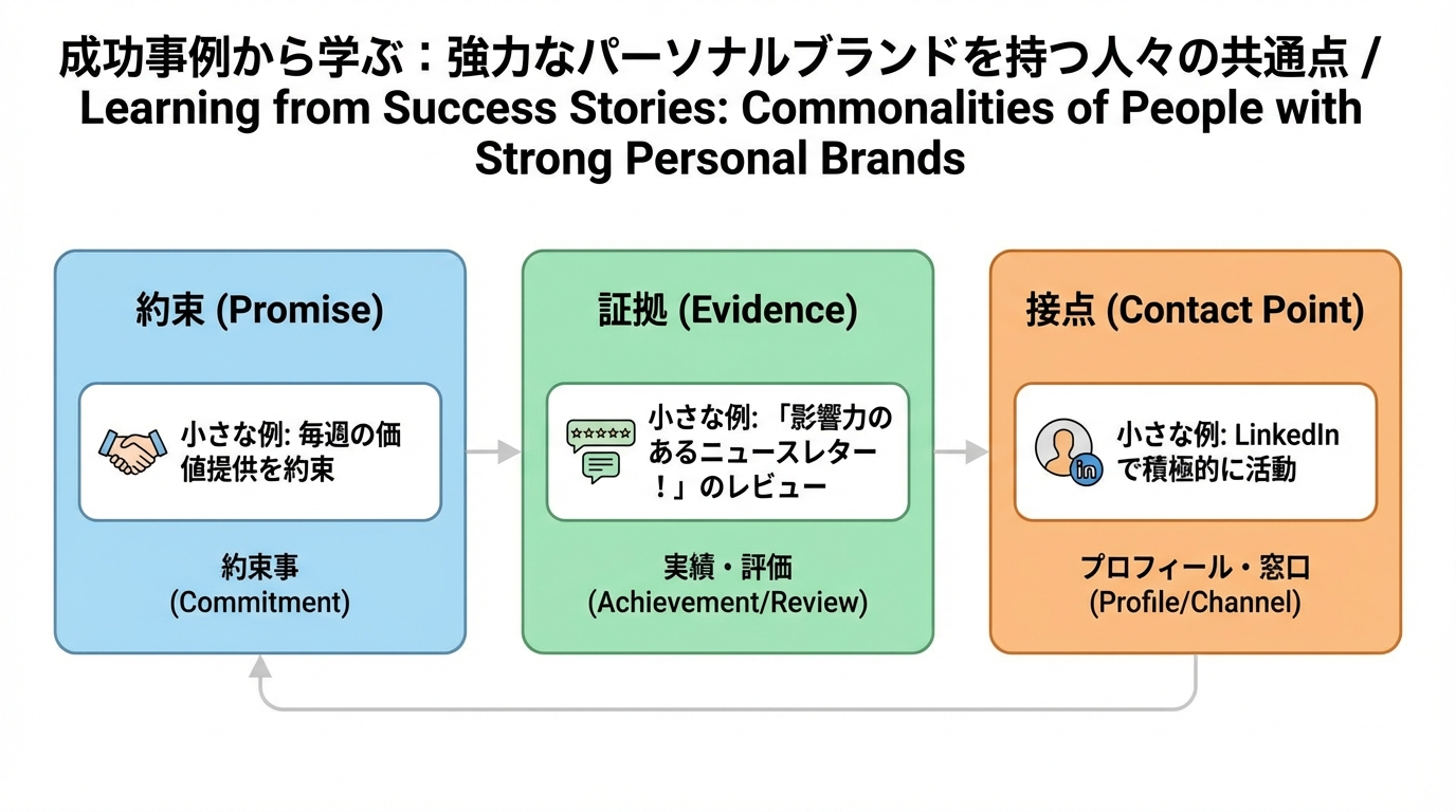約束・証拠・接点の3要素から事例を分解して分析するためのフレームワーク図