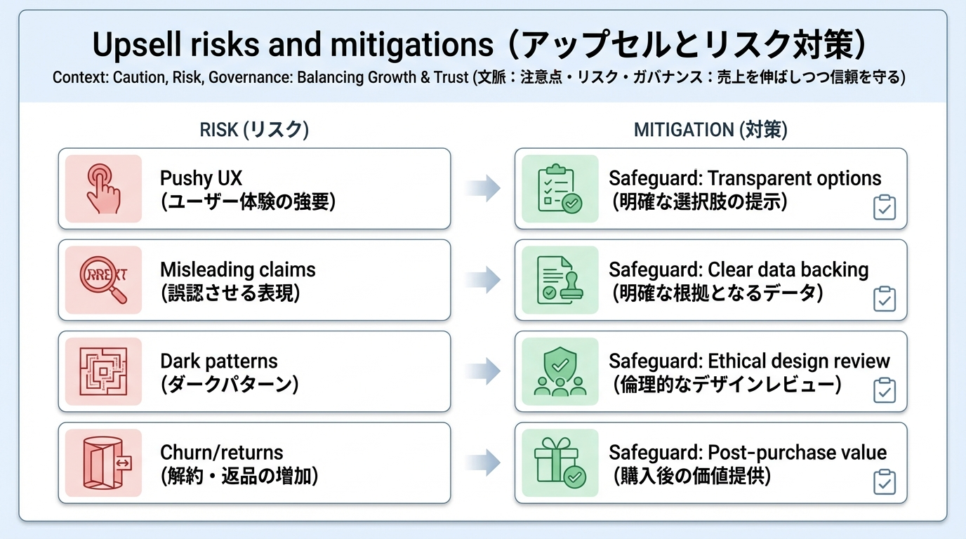押し売りUX、誤認表示、ダークパターン、解約増といったリスクと、それぞれに対応するチェックリストやガイドラインなどの対策が線で結ばれたマップ図