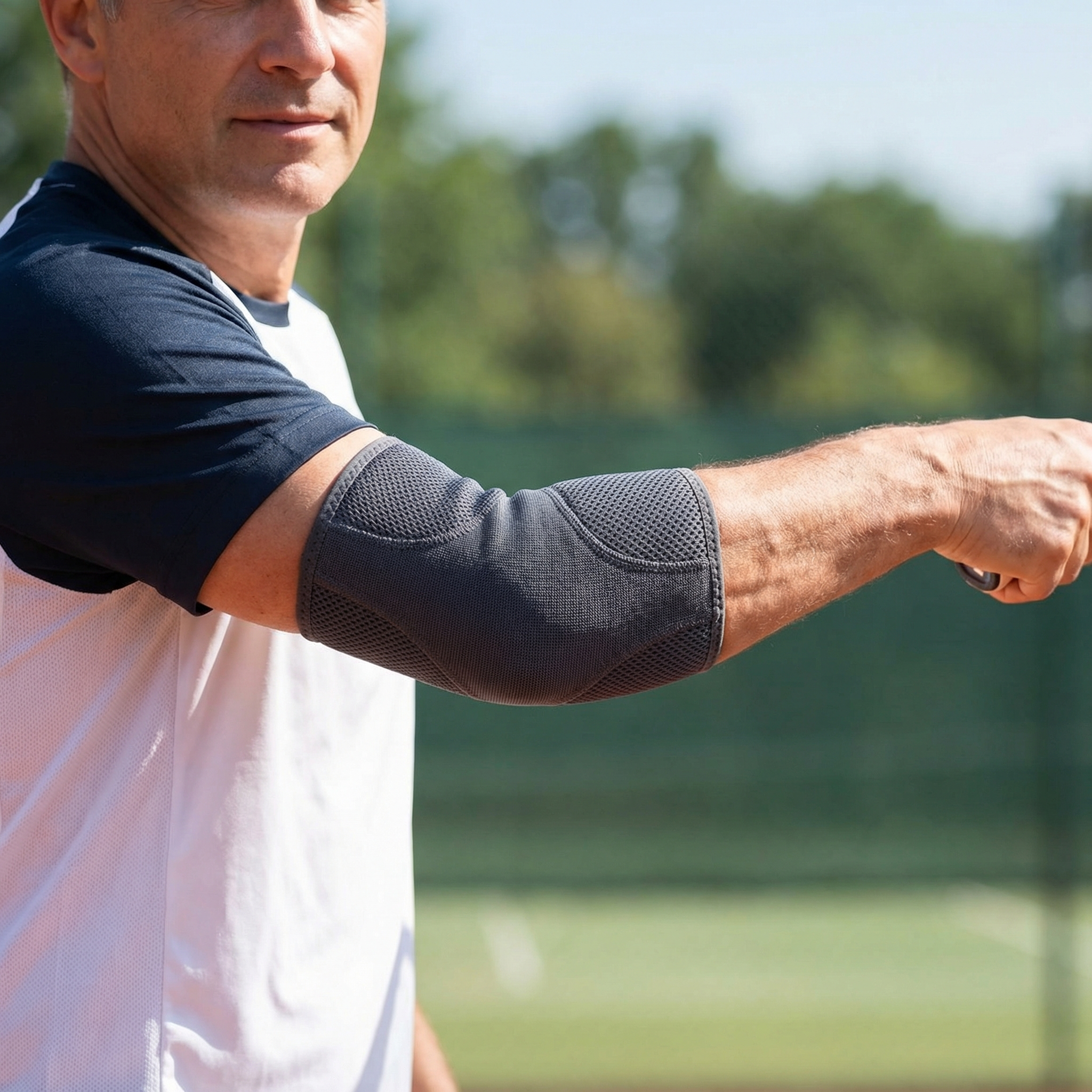 肘の動きを守る左右兼用サポーターの素材と特徴