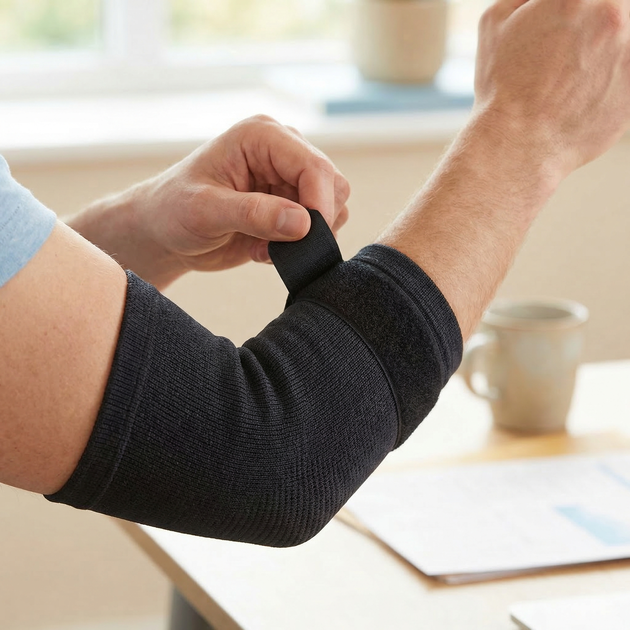 ブラック肘サポーターのまとめと効果強調イメージ