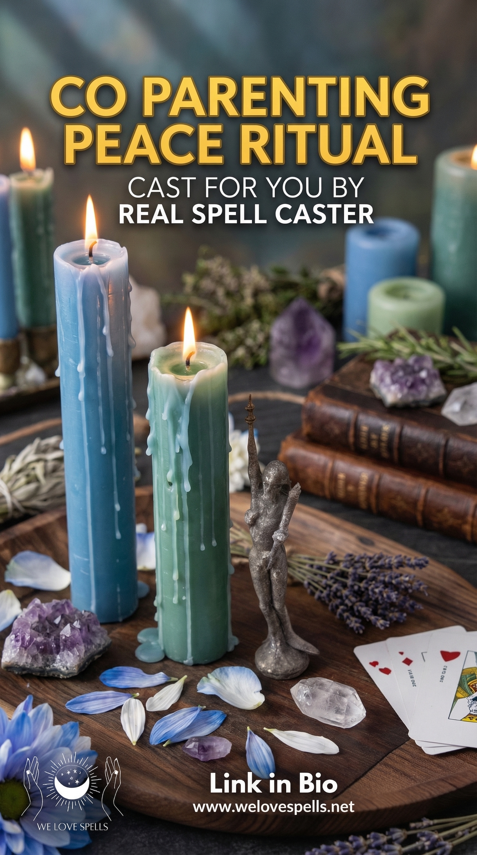 Co-Parenting Peace and Cooperation Spell Ritual Setup with Candles and Incense