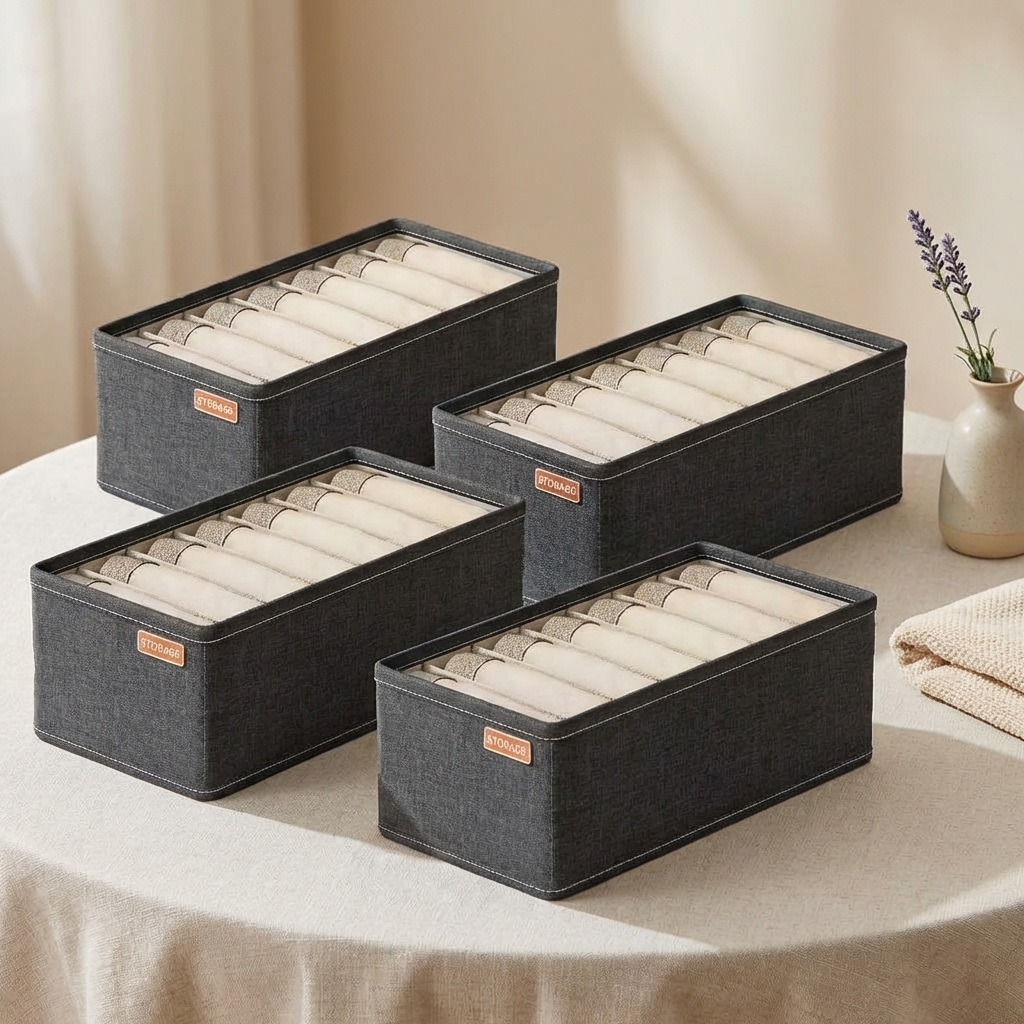 Fotografia profissional de produto para e-commerce brasileiro. Imagem 1200x1200. Produto IDENTICO a referencia: mesma cor, forma, textura, rotulo, tampa, logotipo, estampa. NAO alterar nenhum detalhe. NAO mudar a cor do produto. Se o produto e preto, ele DEVE ser preto na saida. Precisao e mais importante que estetica. TODO texto visivel na imagem DEVE estar em PORTUGUES DO BRASIL. PROIBIDO qualquer texto em ingles. IGNORAR o fundo da referencia — gerar cenario NOVO. Produto: Kit De Organizadores De Gaveta Retangulares Em Tecido Com DivisóRias. Cenario: mesa elegante com toalha clara, fundo neutro com iluminacao suave e acolhedora, ambiente respeitoso e sereno. Composicao: produto em DESTAQUE como elemento principal. Foco nitido no produto. Fundo com bokeh. NO MAXIMO 1-2 objetos de apoio diretamente relacionados ao uso do produto. Iluminacao: Warm natural light, soft and inviting, pet-friendly atmosphere. SEM pessoas. SEM maos. SEM animais. SEM elementos de pet. PROIBIDO: animais, cachorro, gato, tigela de pet, cama de pet, comedouro, coleira, veterinario, clinica, textos, logos, marcas dagua, bordas.
Variacao img_04_ambientada