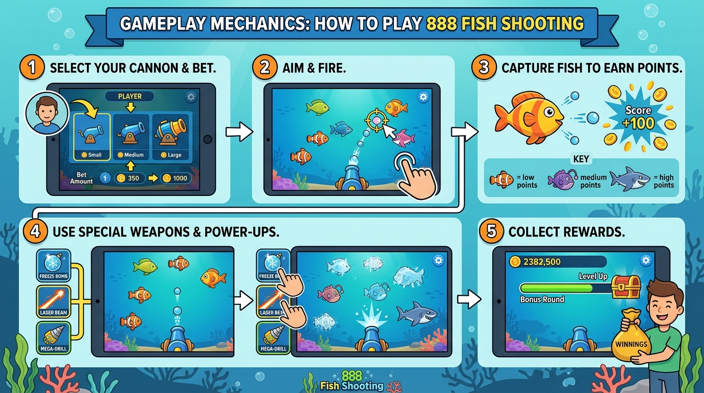 របៀបលេងហ្គេមបាញ់ត្រី 888 (Gameplay Mechanics)