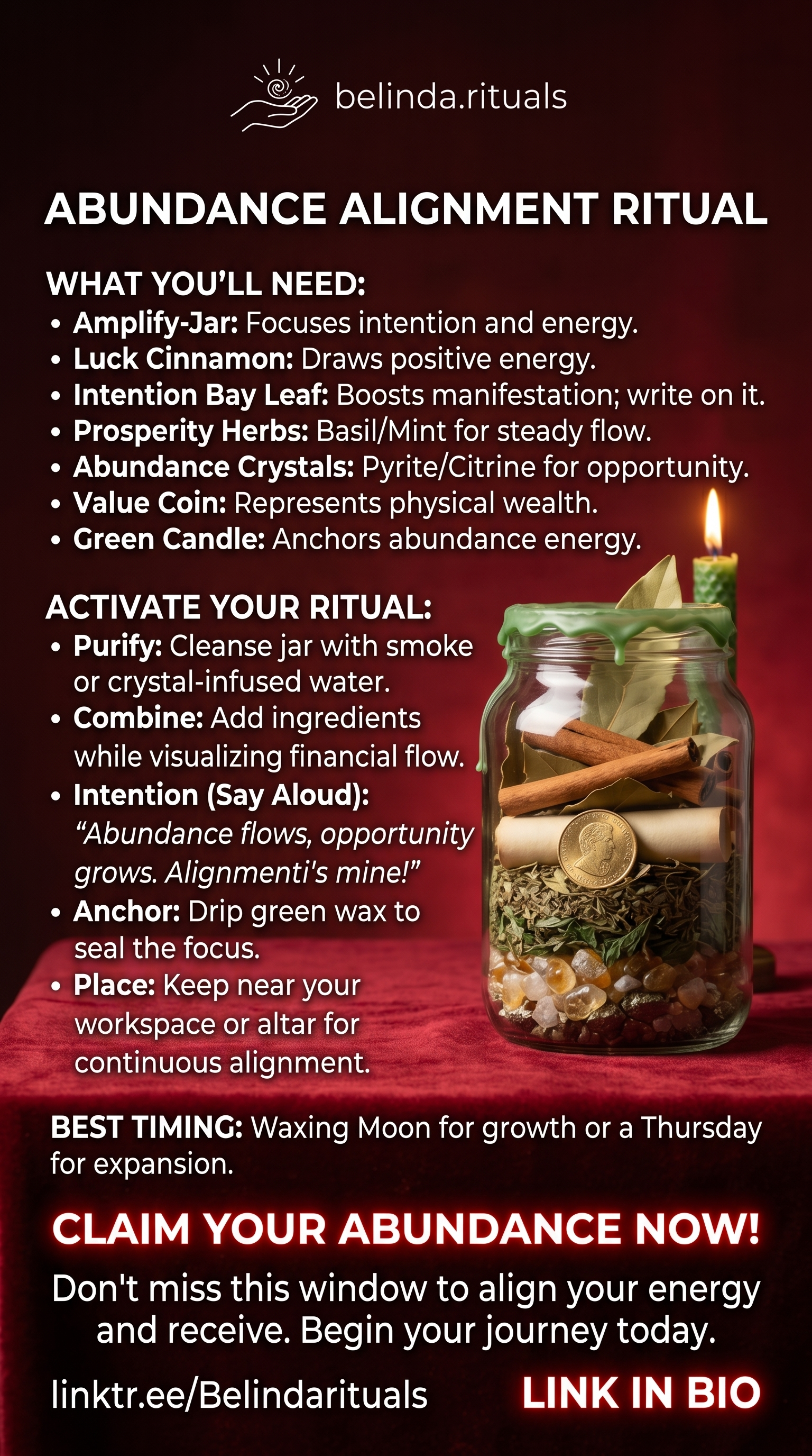 Money Manifestation Ritual Jar with Crystals and Herbs