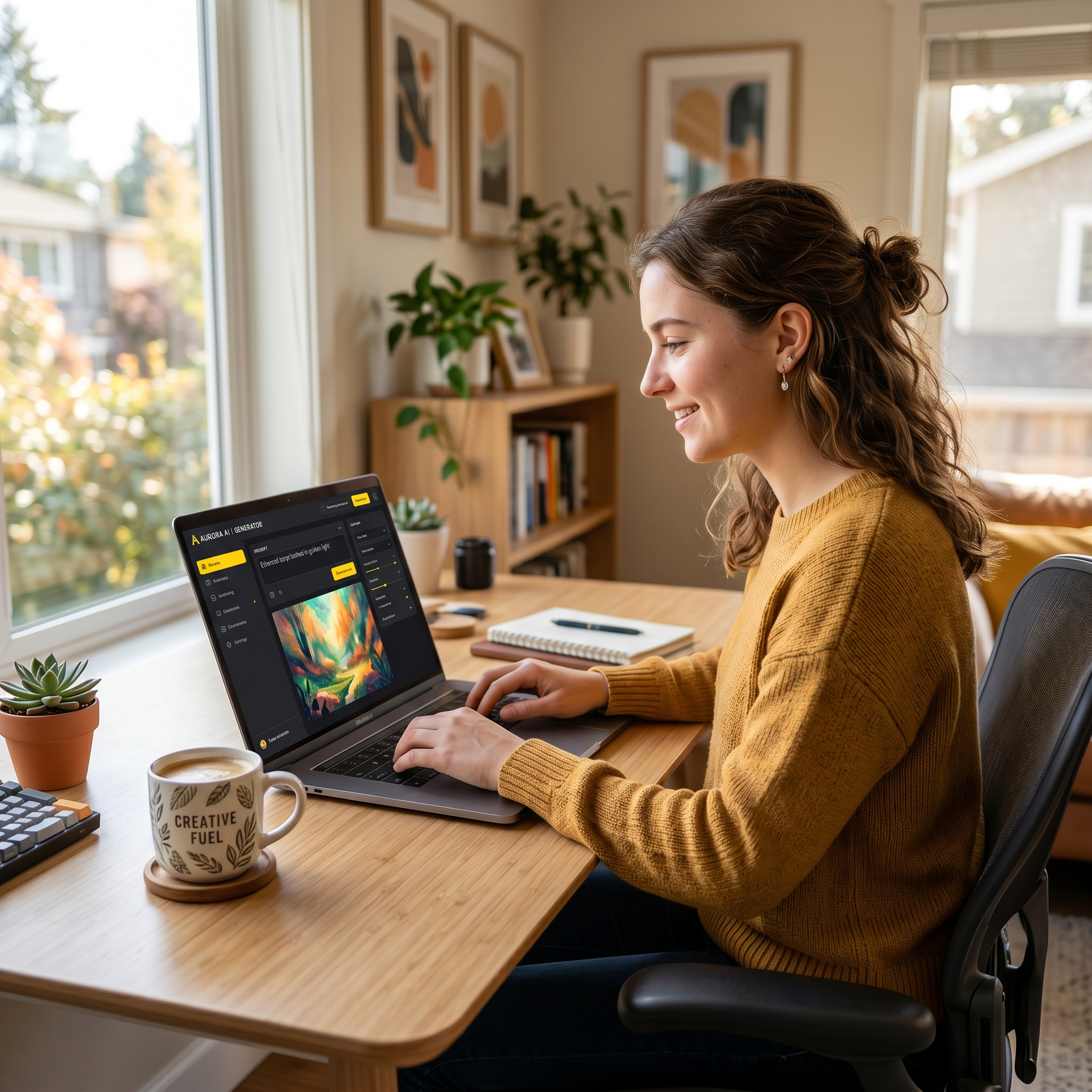 Creator at laptop using AI Banana — free AI image generator workflow, no signup