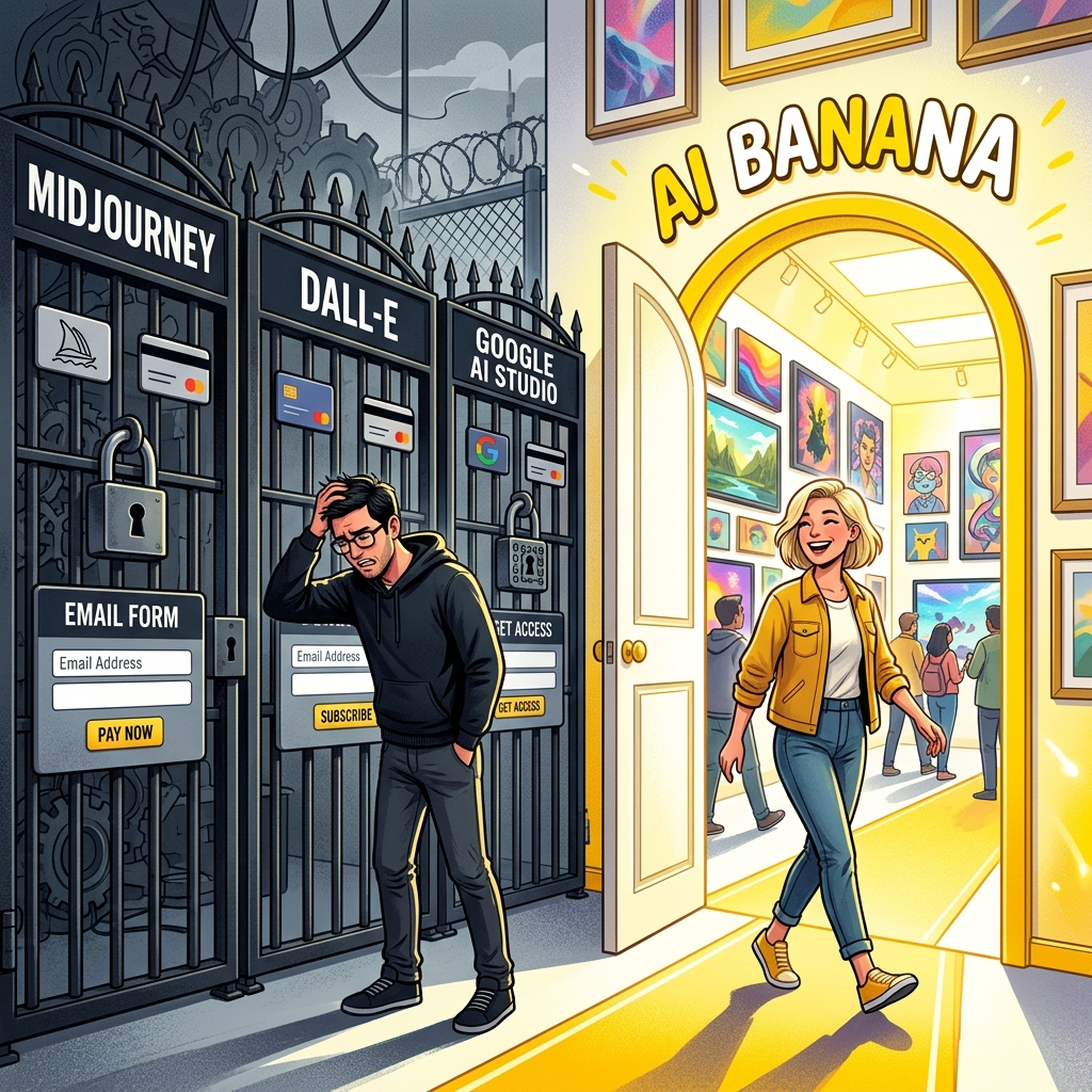 AI Banana vs signup-wall alternatives — instant access beats Midjourney and DALL-E friction