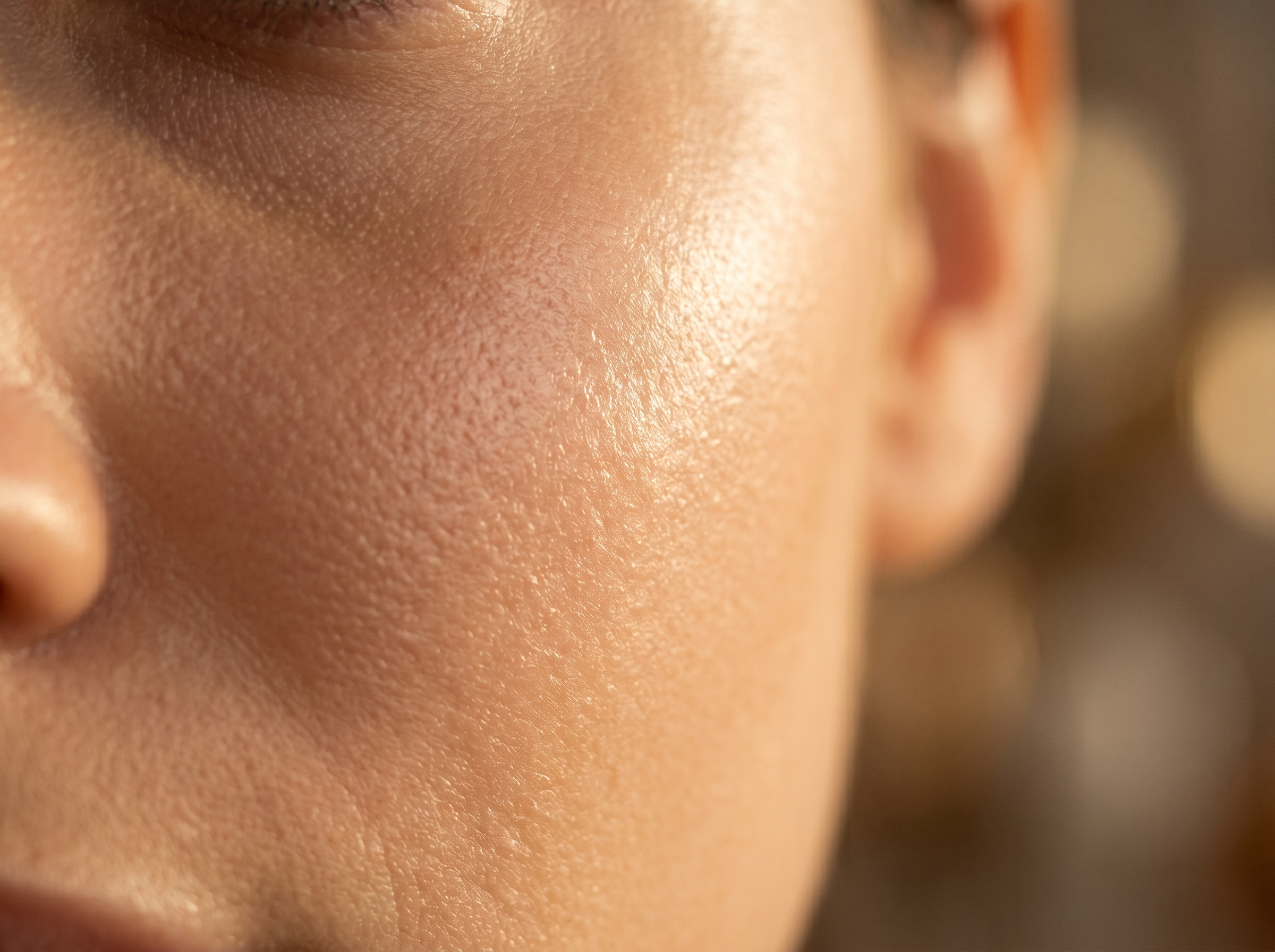 Close-up macro photograph of healthy luminous skin texture with even light reflection, showing the surface clarity associated with good cell turnover