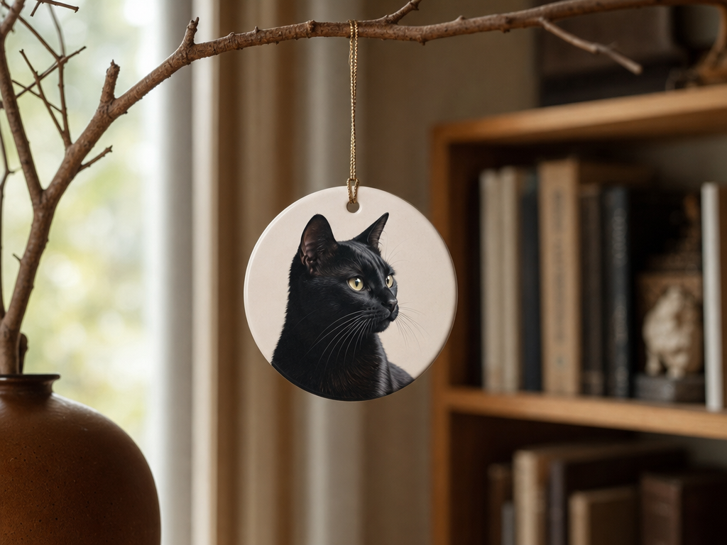 Personalized Black Cat Ornament From Photo styled product photo