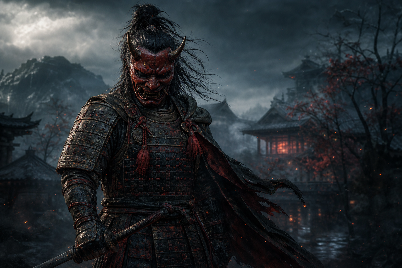 Samurai with a demonic mask, Onimusha atmosphere