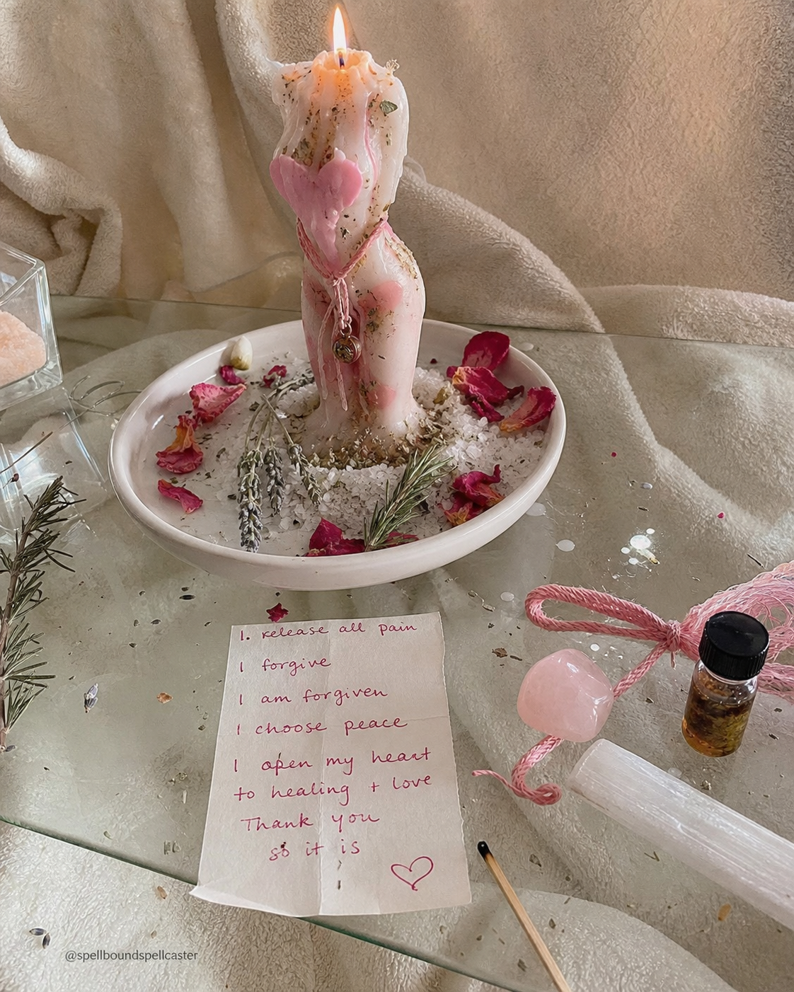Symbolic setting for forgiveness, heart healing, and peaceful reflection
