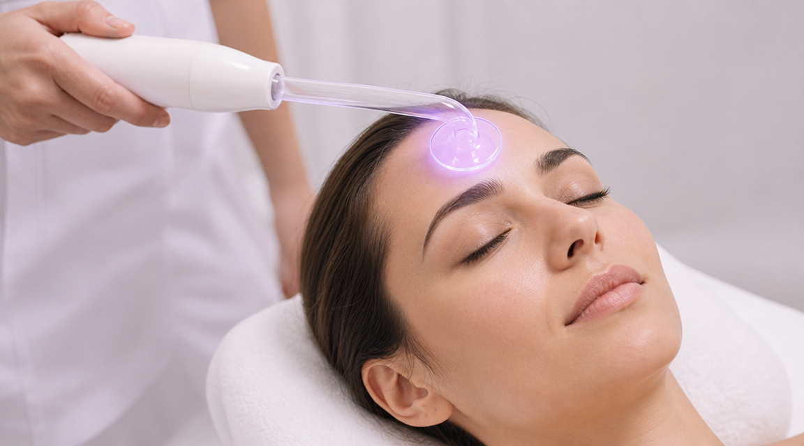 Diagram of high frequency wand electrode touching skin surface