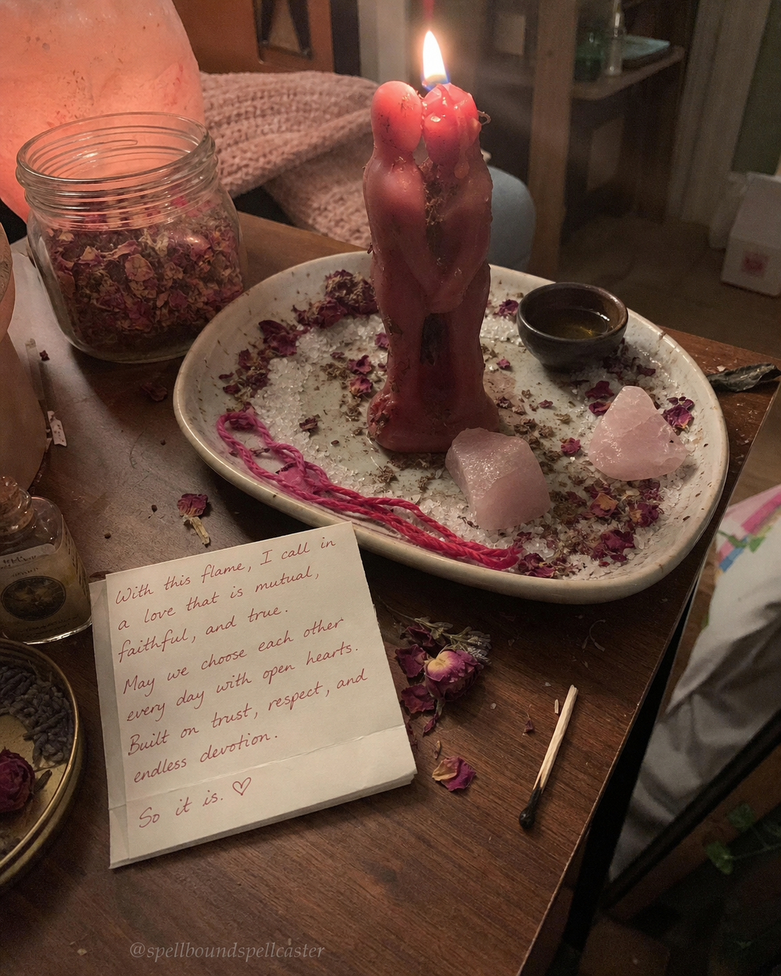 Symbolic spiritual reflection focused on love and mutual commitment