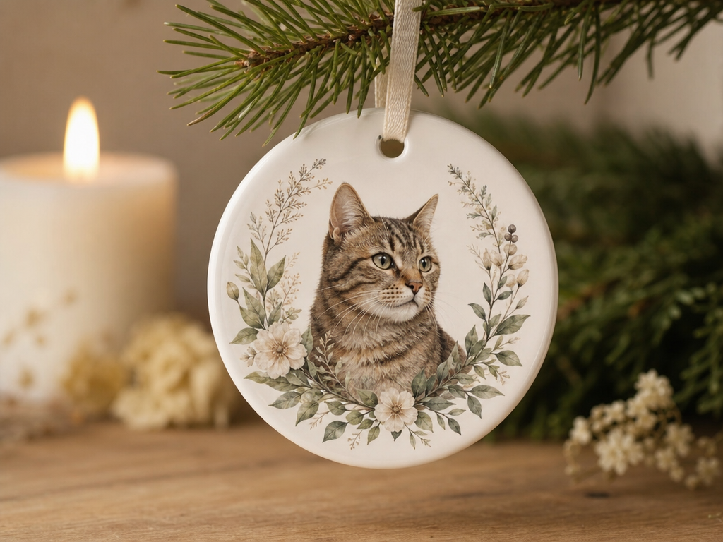 Personalized Cat Memorial Ornament styled product photo
