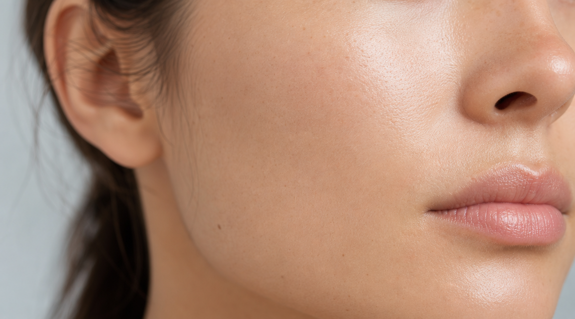 Calm skin close-up after high-frequency wand treatment
