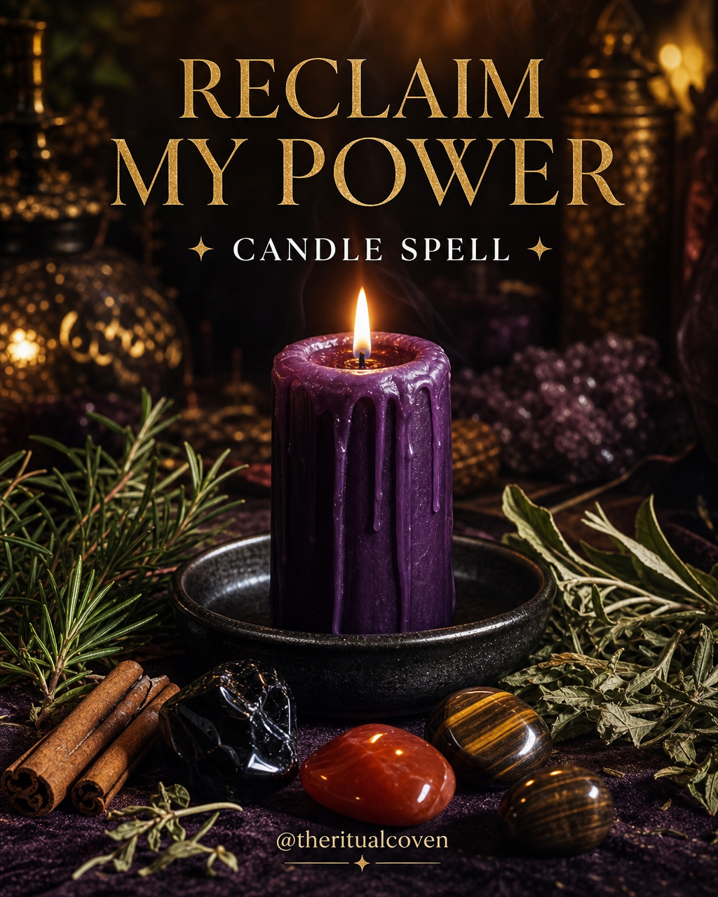 Reclaim Your Power Candle Spell ritual setup with glowing candle for strength and renewal