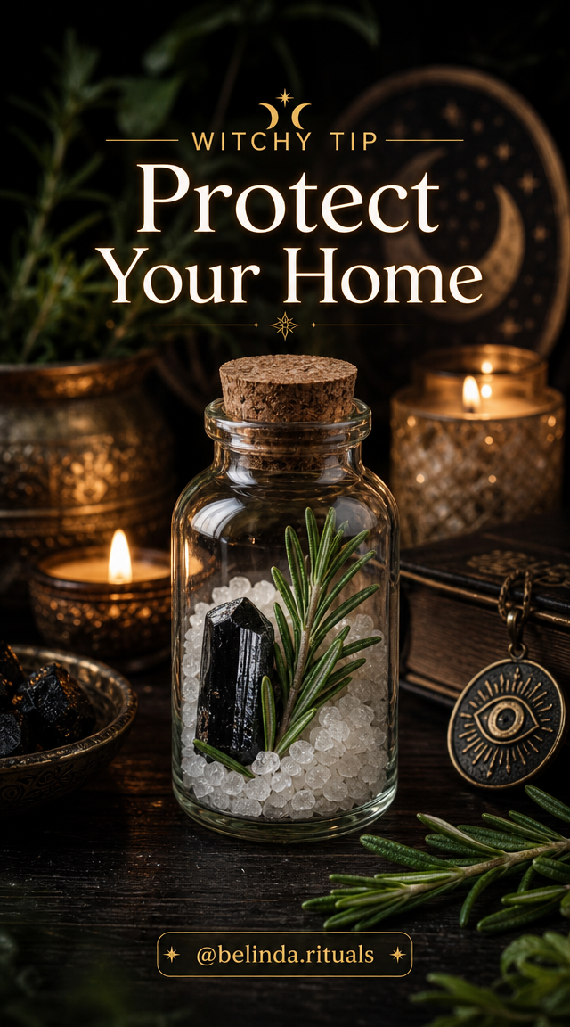 Simple everyday witchcraft ritual with candles, herbs, and crystals
