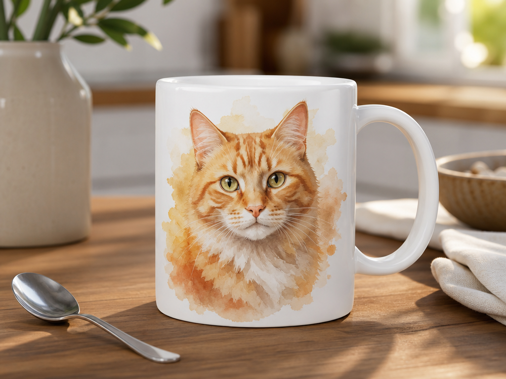 Custom Cat Portrait Mug From Photo styled product photo