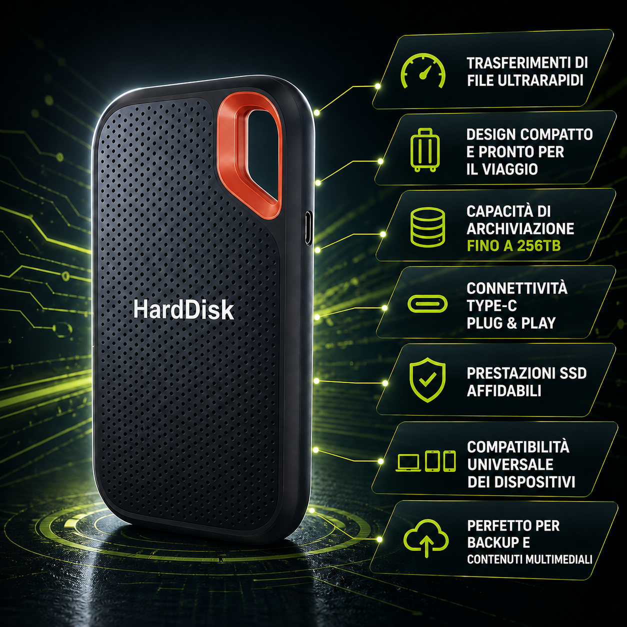 SSD futuristico con caratteristiche luminose