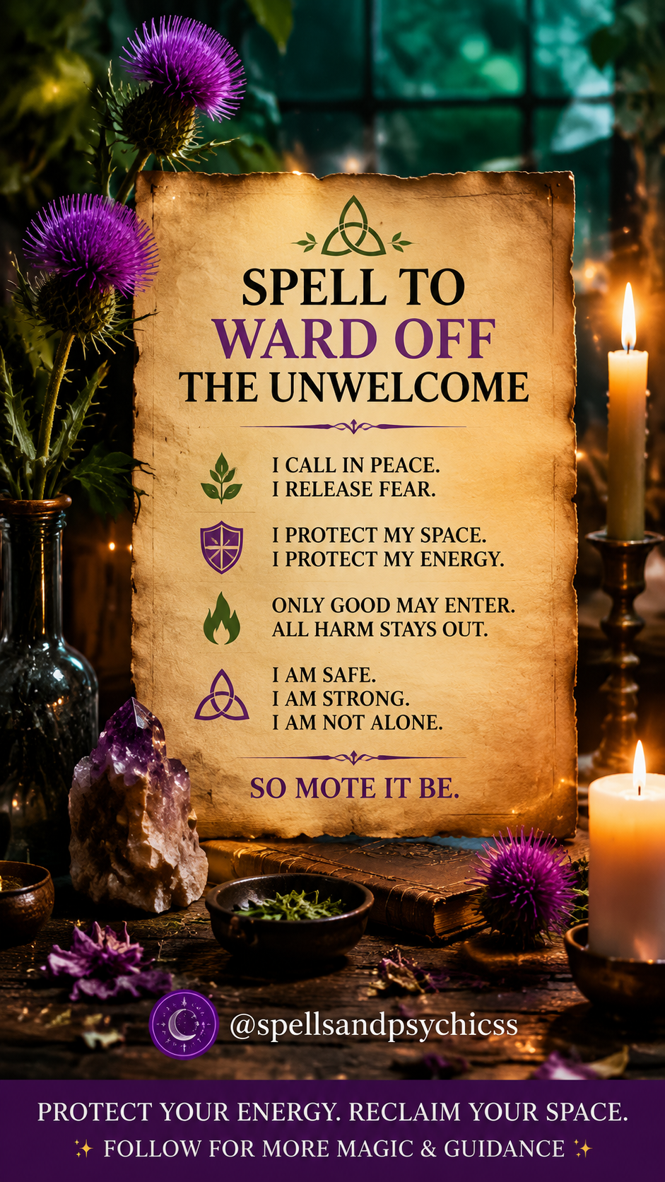 Spiritual protection spell setup with candles and energy shielding symbols for removing unwelcome influences